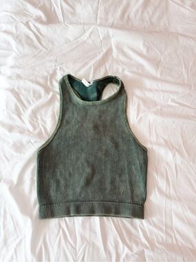 Alexander Jane Washed Forest Green Cropped Racerback Tank Top Size S/M